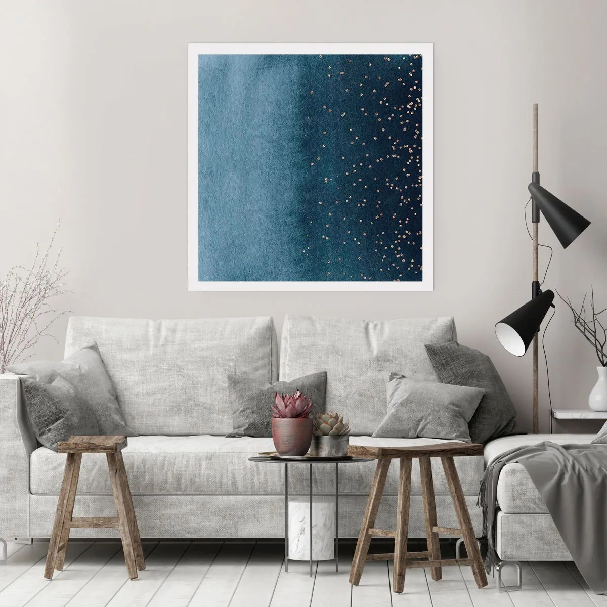 Affisch - Komposition – blåa faser - 40x40 cm