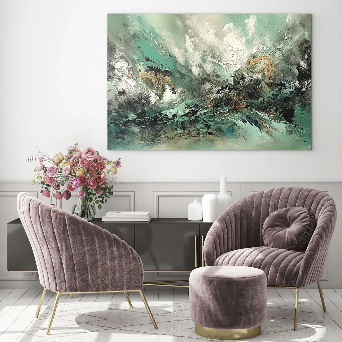 Glastavla - Bild på glas - Smaragdsvart bränna - 70x50 cm