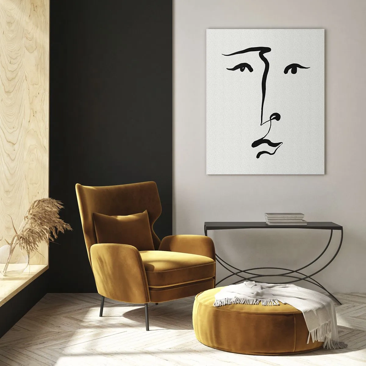 Glastavla - Bild på glas - Porträtt med ett streck - 50x70 cm