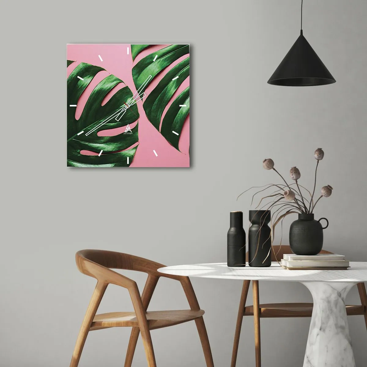 Väggklocka - Klocka på glas - Grön rendez-vous - 30x30 cm