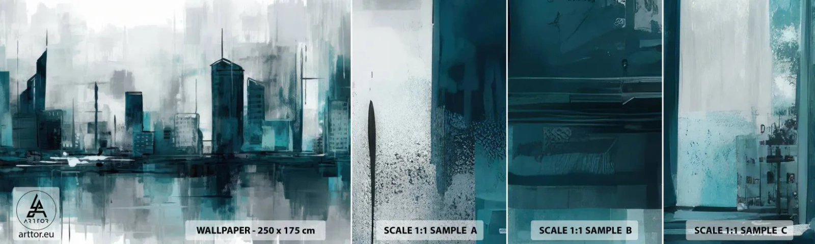 Provbit av självhäftande fototapet Deluxe Sticker - Regnfärgad stad - Stad, Arkitektur, Bit - 100x30 cm