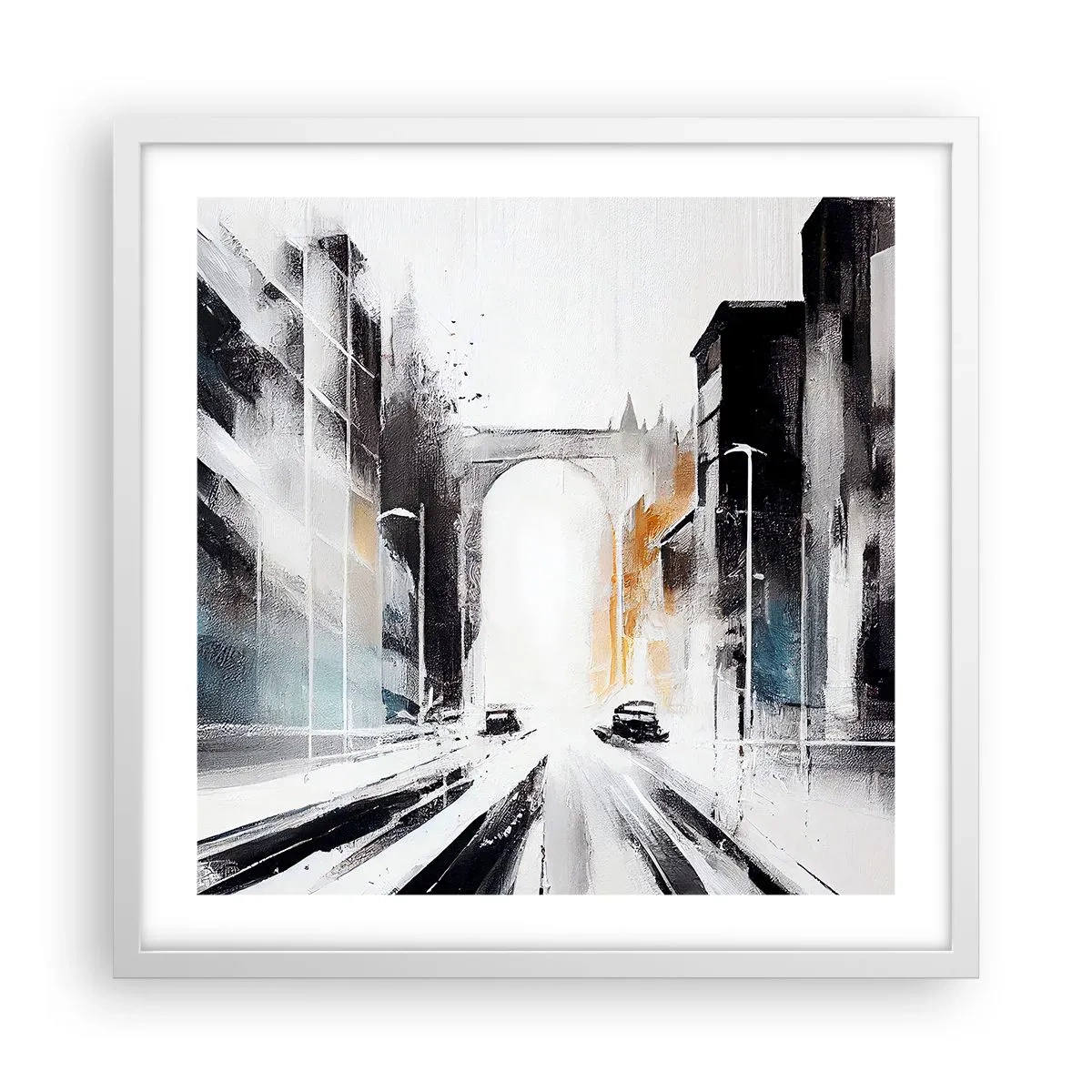 Affisch i vit ram - Stadsstudie: arkitektur och rörelse - 50x50 cm