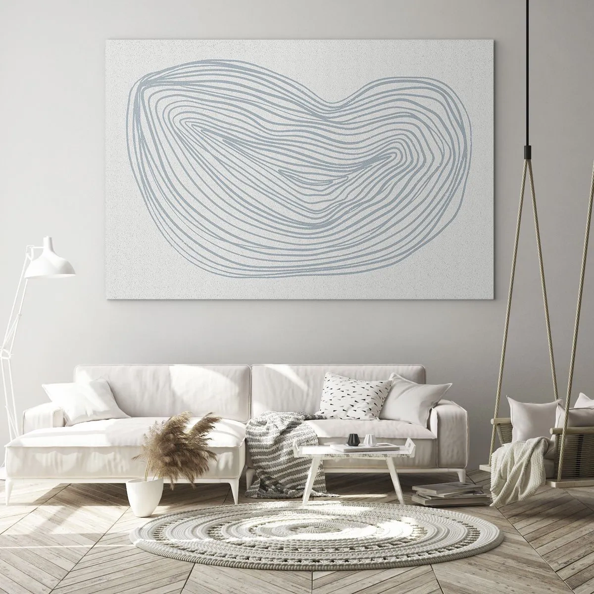 Glastavla - Bild på glas - Fina blå linjer skapar en organisk, böljande form - 70x50cm - Droppens leende - Modern väggdekoration för vardagsrum och sovrum ARTTOR