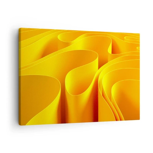 Canvastavla - Bild på duk - Gula abstrakta vågor som liknar solstrålar - 70x50cm - Som solens vågor - Modern väggdekoration för vardagsrum och sovrum ARTTOR