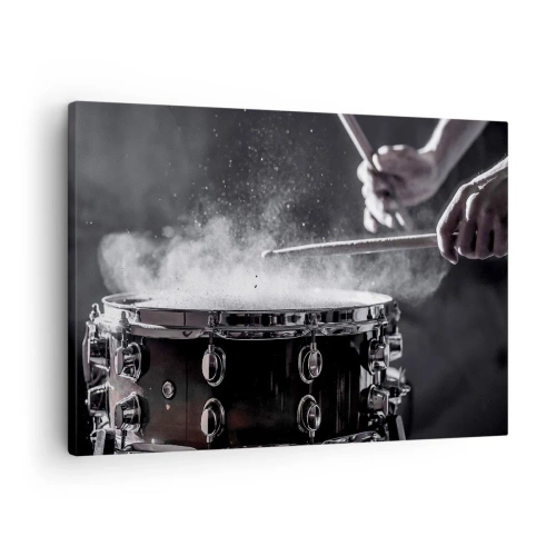 Canvastavla - Bild på duk - Att slå på virveltrumman med pinnar med dammeffekt - 70x50cm - Musikens puls - Modern väggdekoration för vardagsrum och sovrum ARTTOR