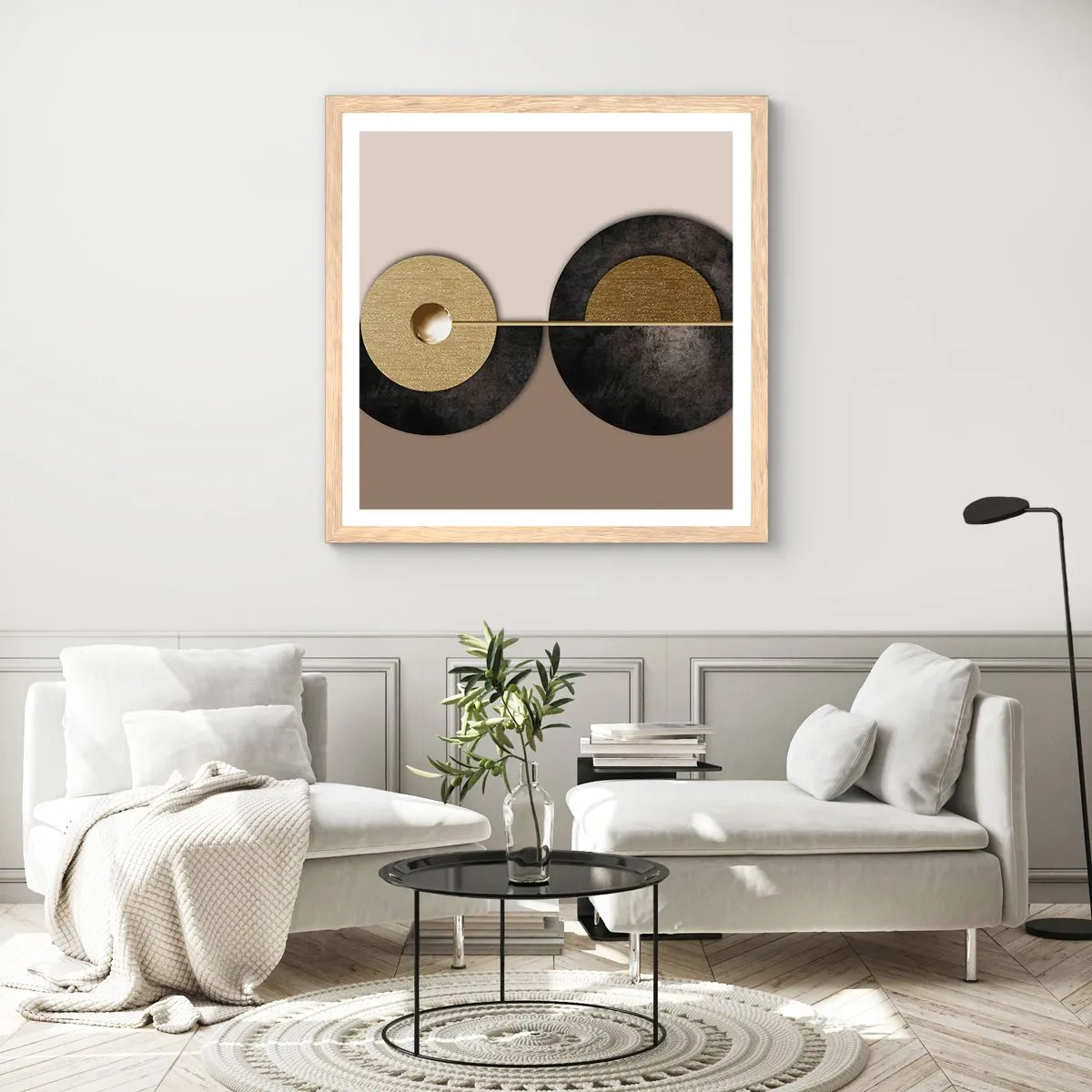 Affisch i ram av ljusek - Variationer runt en cirkel - 40x40 cm