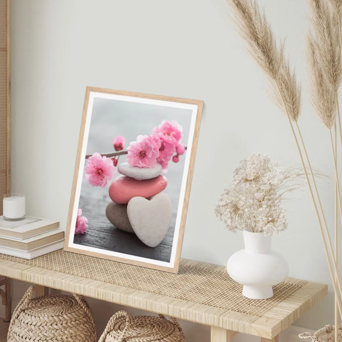 Affisch i ram av ljusek - Salighet med körsbärsblomma - 70x100 cm