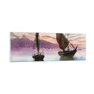 Glastavla - Bild på glas - Kväll i hamnen - 90x30 cm