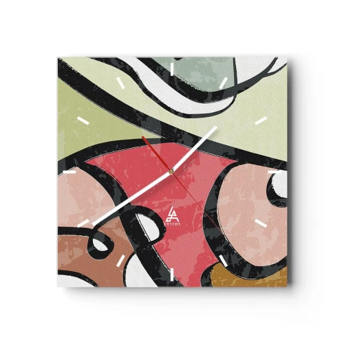 Väggklocka - Klocka på glas - Pirouetter bland färger - 30x30 cm