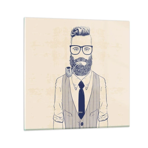 Glastavla - Bild på glas - Glad, manlig och modemedveten - 60x60 cm