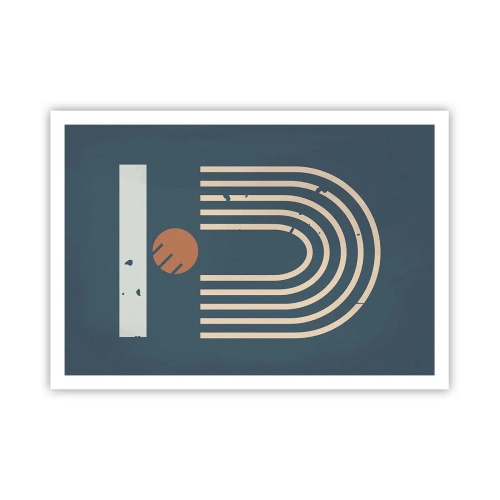 Affisch - Geometri mot mörkblå bakgrund - 100x70 cm