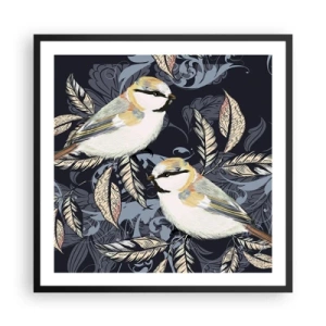 Affisch i svart ram - Gul-grå fågelsång - 60x60 cm