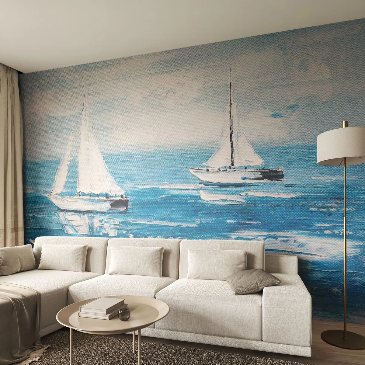 Självhäftande Fototapet Deluxe Sticker - Med en vän vid din sida - Landskap, Segelbåtar, Nautisk - 250x175 cm
