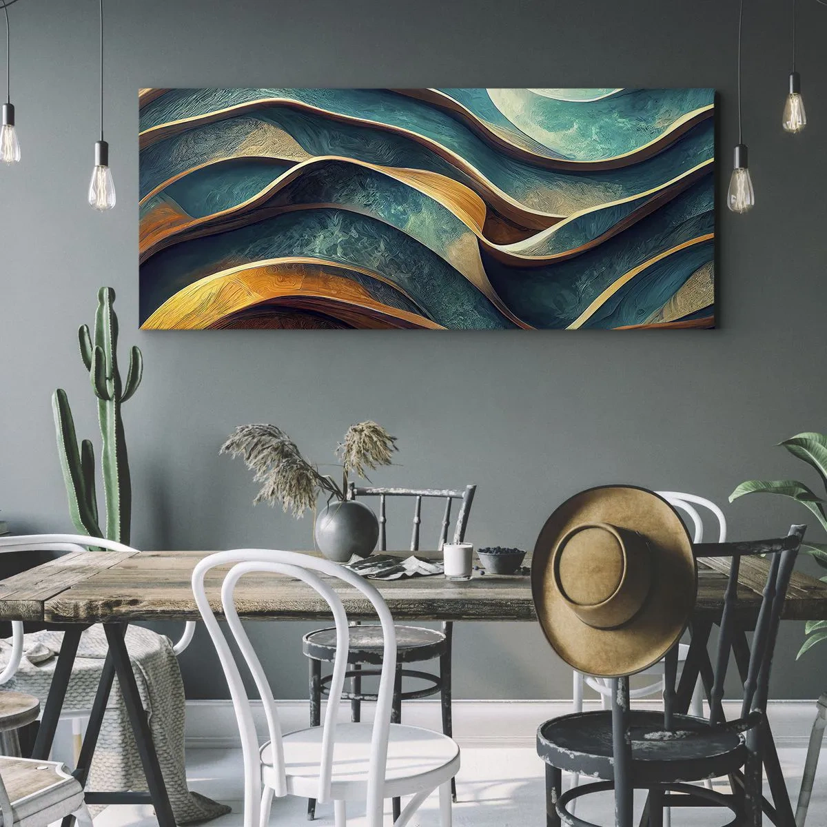 Canvastavla - Bild på duk - Meandrar av blått - 160x50 cm