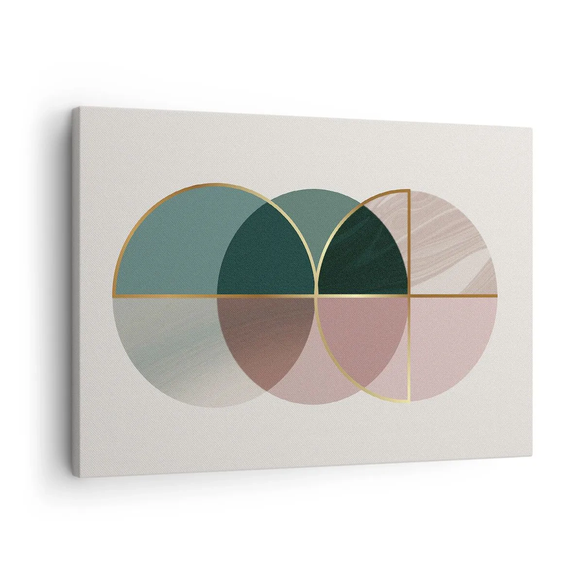 Canvastavla - Bild på duk - En abstrakt komposition av geometriska former och gyllene linjer. - 70x50cm - Hjul efter hjul... - Modern väggdekoration för vardagsrum och sovrum ARTTOR