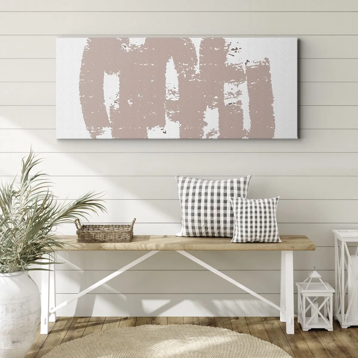 Canvastavla - Bild på duk - Abstraktion i mjuk rosa - 160x50 cm