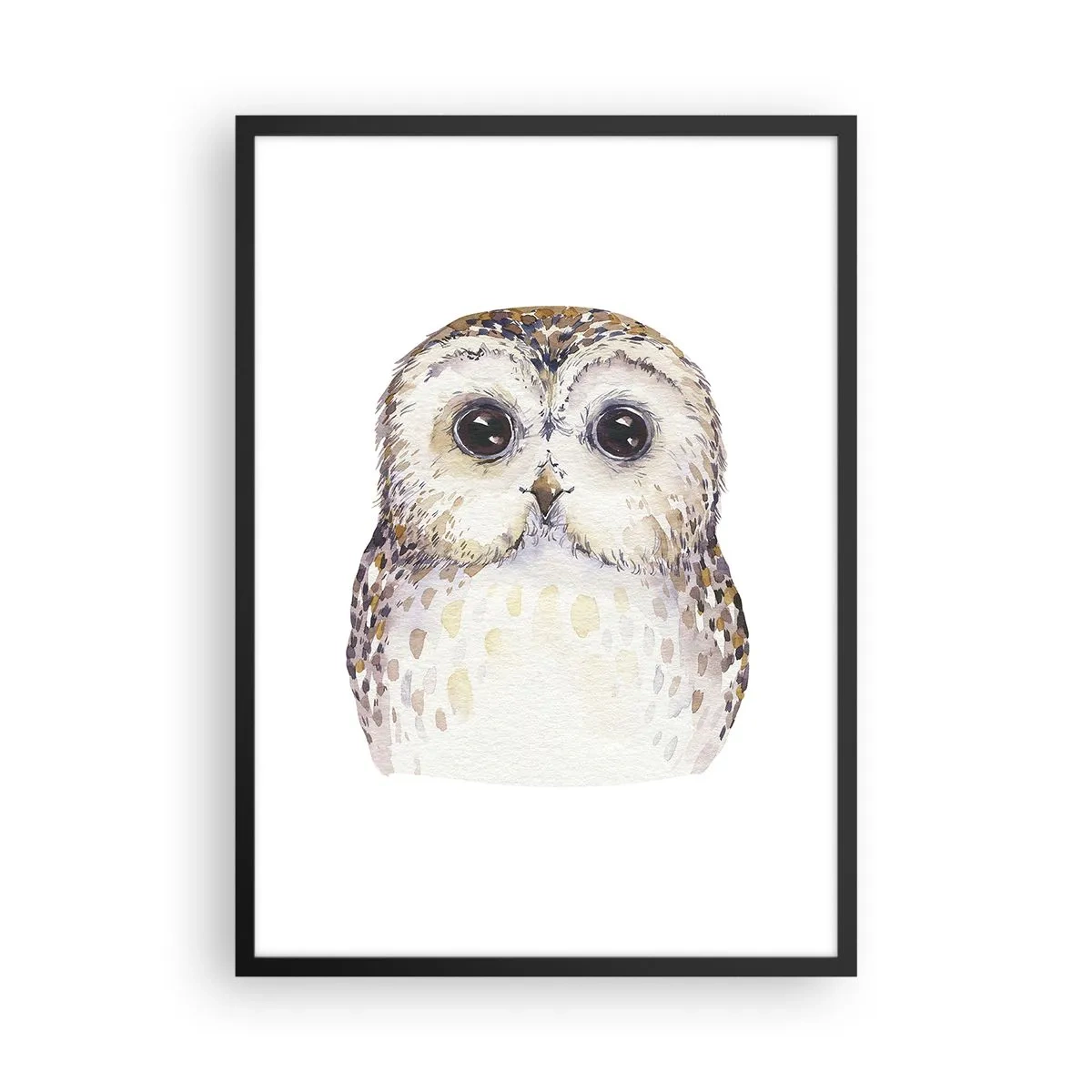 Affisch i svart ram - Ett charmigt akvarellporträtt av en uggla - 50x70cm - Titta i mina ögon - Modern väggdekoration för vardagsrum och sovrum ARTTOR