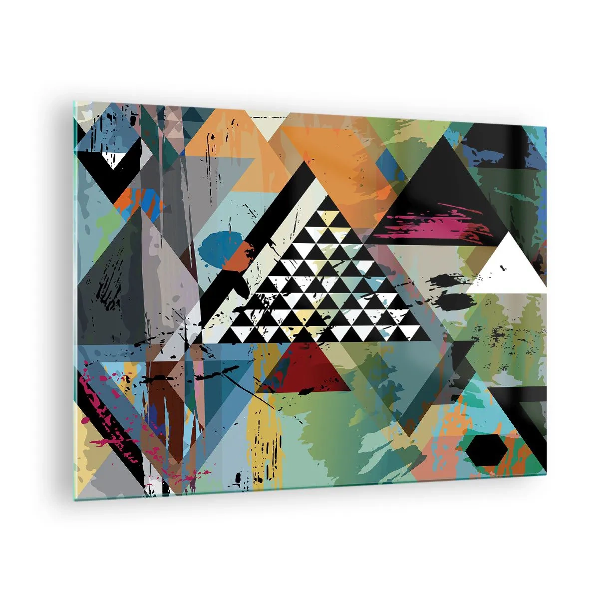 Glastavla - Bild på glas - Abstrakt komposition av geometriska former och färger - 70x50cm - Det är så enkelt - Modern väggdekoration för vardagsrum och sovrum ARTTOR