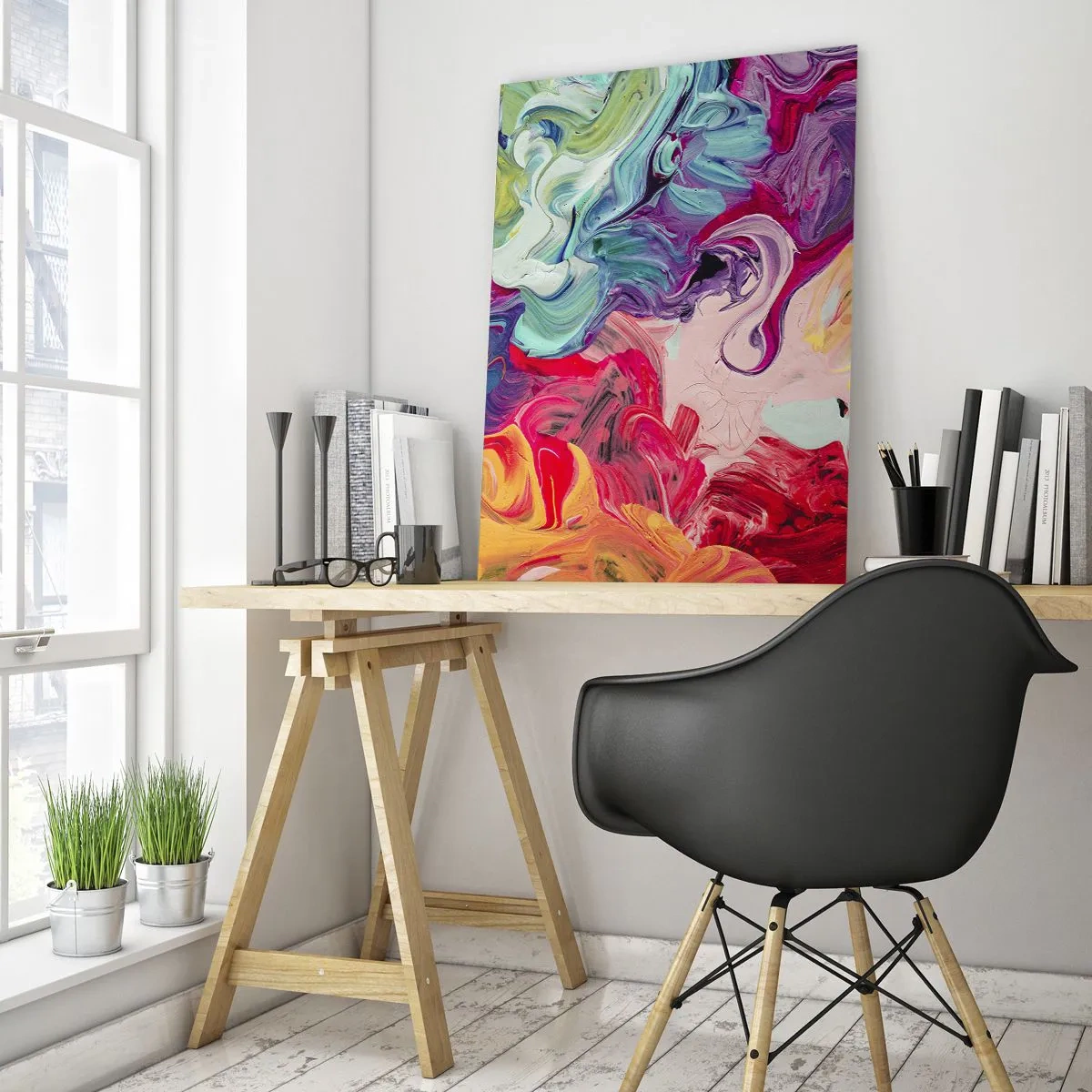 Glastavla - Bild på glas - Färgerna föds - 50x70 cm