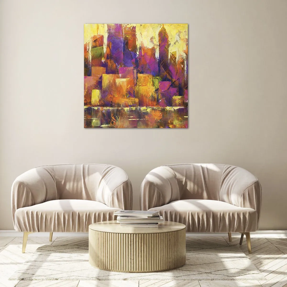 Glastavla - Bild på glas - Metropolis komposition - 40x40 cm