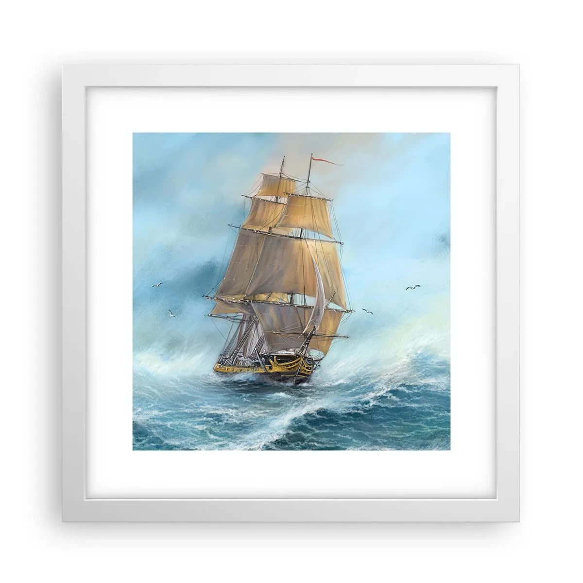 Affisch i vit ram - Vinkande genom vågorna - 30x30 cm