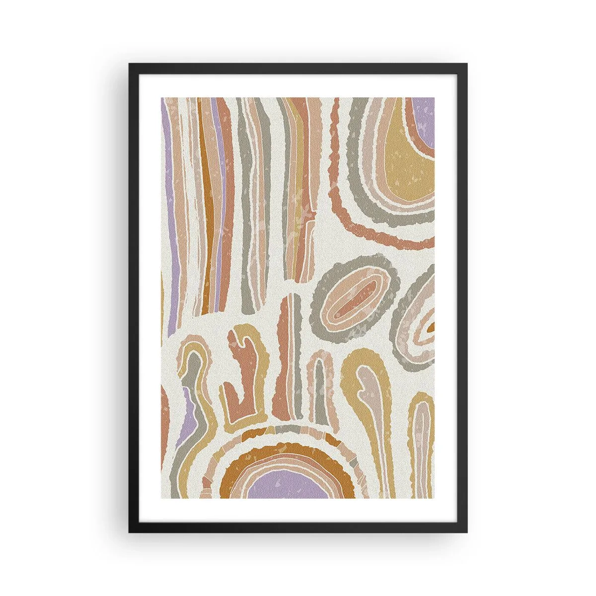 Affisch i svart ram - Abstrakta organiska mönster i varma jordnära toner - 50x70cm - Färgglada tvärsnitt - Modern väggdekoration för vardagsrum och sovrum ARTTOR