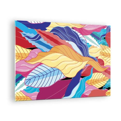 Glastavla - Bild på glas - Färgglada abstrakta löv på en glasbakgrund - 70x50cm - Färgglad röra - Modern väggdekoration för vardagsrum och sovrum ARTTOR