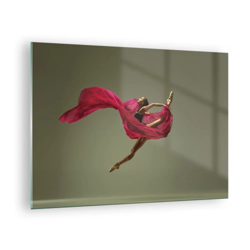 Glastavla - Bild på glas - En dansare i flykt med ett böljande fuchsia-tyg - 70x50cm - Dansande låga - Modern väggdekoration för vardagsrum och sovrum ARTTOR