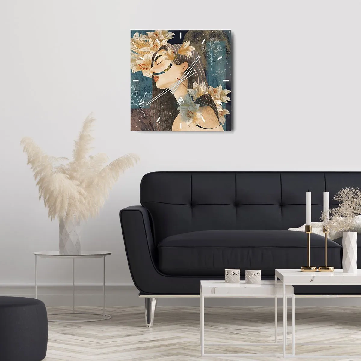 Väggklocka - Klocka på glas - Sagan om drottning med liljor - 30x30 cm