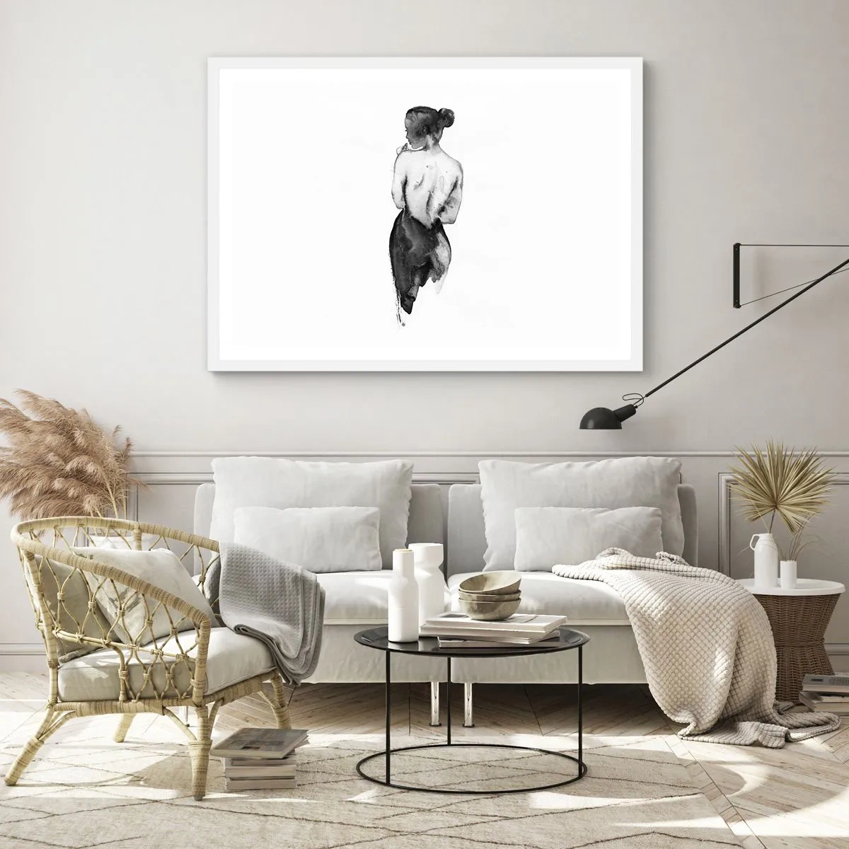 Affisch i vit ram - Världen försvinner i hennes närvaro - 70x50 cm