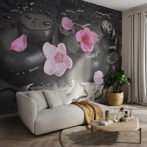 Självhäftande Fototapet Deluxe Sticker - Så faller en sten från hjärtat - Blommor, Asien, Spa - 400x280 cm