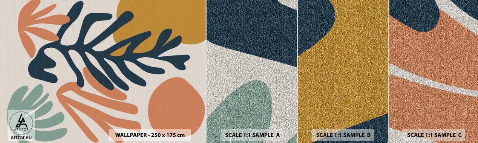 Provbit av fototapet Premium Sand - Korallhav - Boho, Minimalistisk, Blad - 100x30 cm