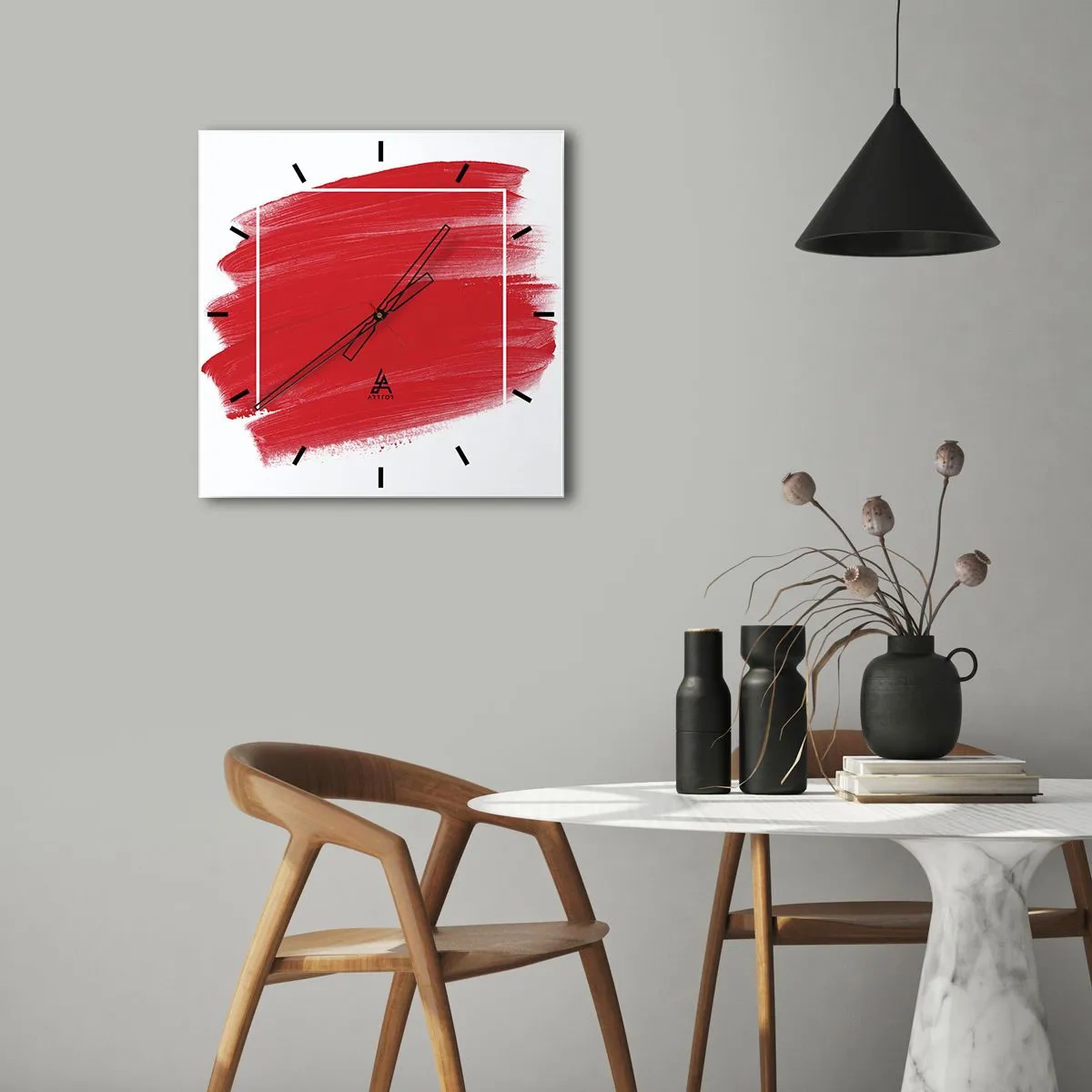 Väggklocka - Klocka på glas - Utanför ramen - 30x30 cm