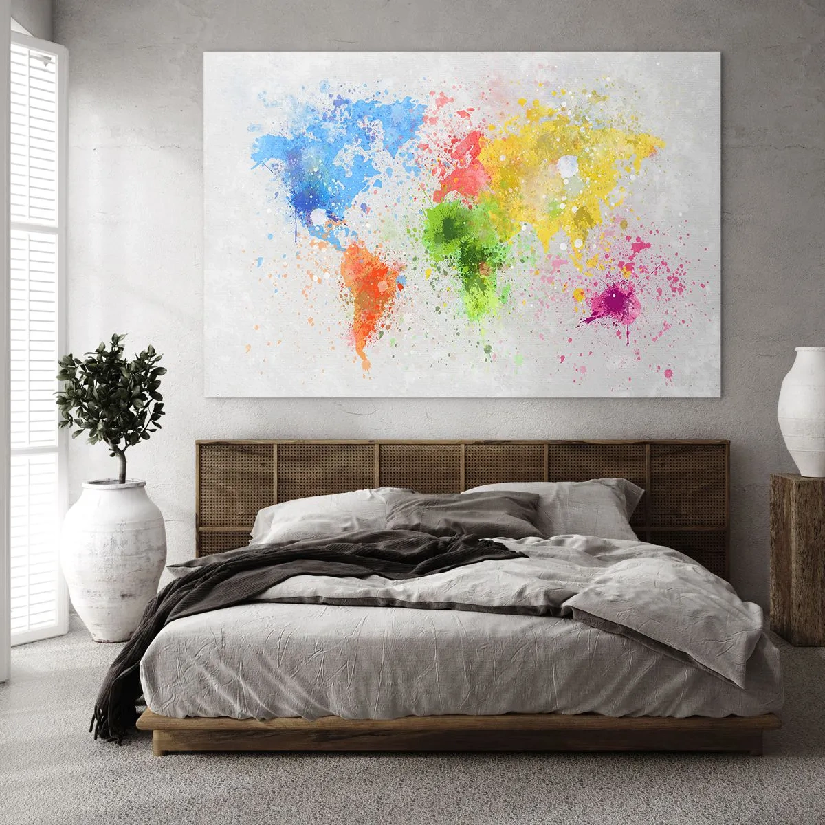 Glastavla - Bild på glas - En världskarta i färgglada färgstänk - 70x50cm - Världens alla färger - Modern väggdekoration för vardagsrum och sovrum ARTTOR
