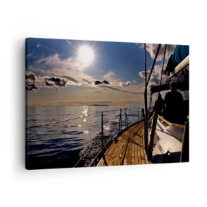 Canvastavla - Bild på duk - En yachtkryssning på havet vid solnedgången - 70x50cm - Under seglen mot solen - Modern väggdekoration för vardagsrum och sovrum ARTTOR