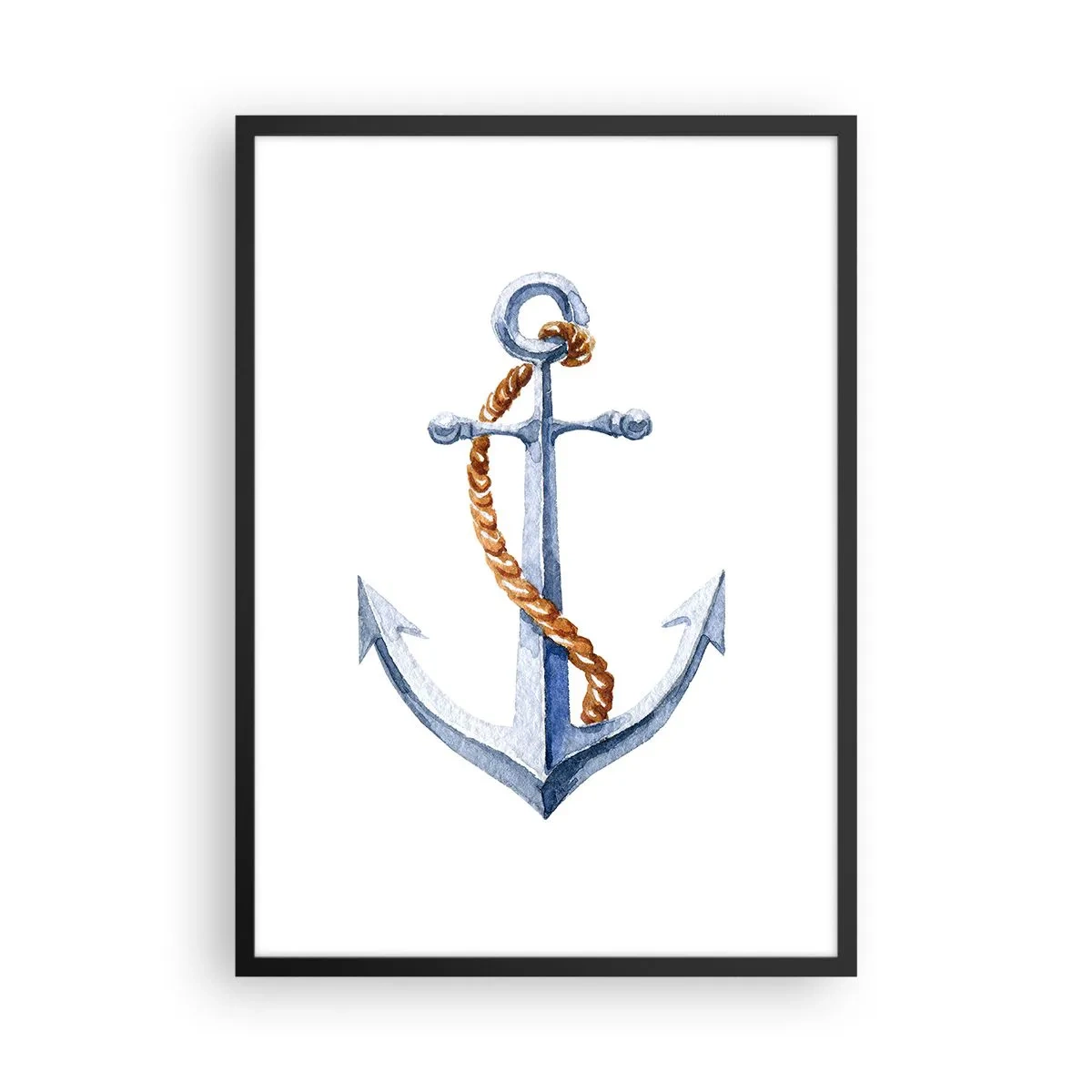 Affisch i svart ram - Ankare med rep i akvarellstil - 50x70cm - Heja äventyret! - Modern väggdekoration för vardagsrum och sovrum ARTTOR