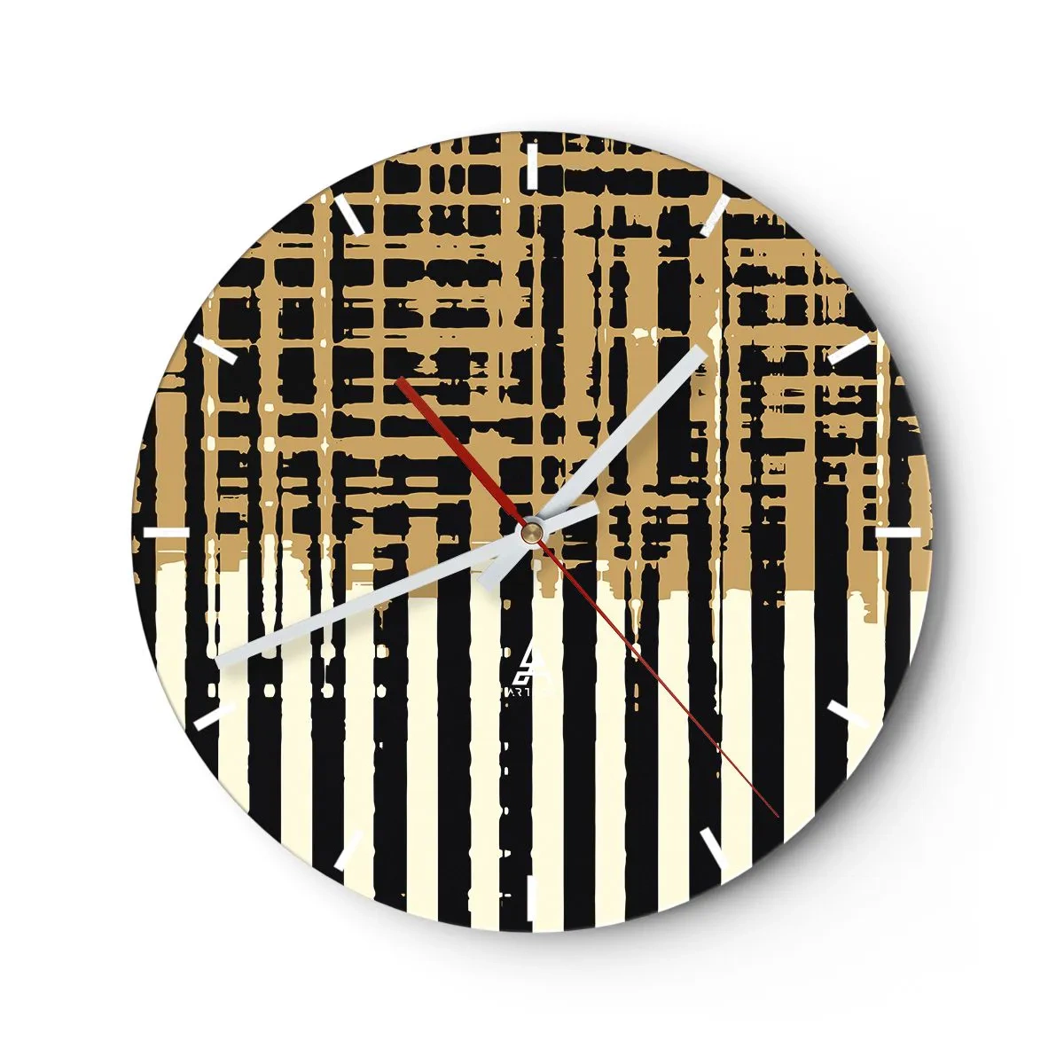 Väggklocka - Klocka på glas - Geometrisk abstraktion i nyanser av beige och svart - 30x30cm - Arkitektonisk abstraktion - Modern väggdekoration för vardagsrum, kök och sovrum ARTTOR