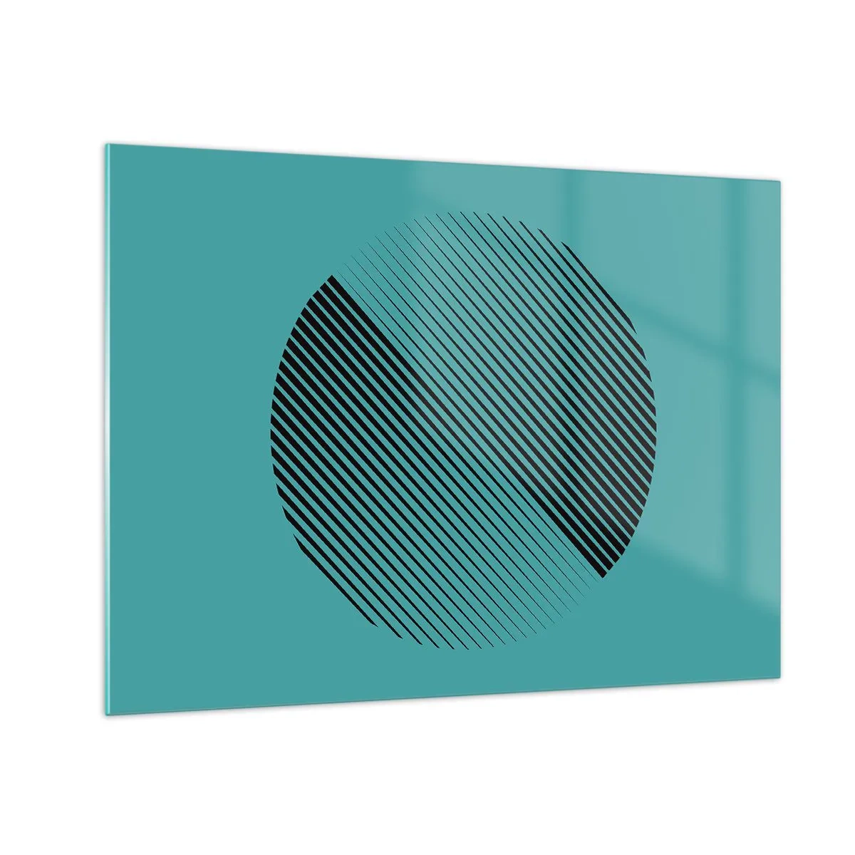 Glastavla - Bild på glas - Svarta linjer som bildar en cirkel på en turkos bakgrund - 70x50cm - Cirkeln - en geometrisk variation - Modern väggdekoration för vardagsrum och sovrum ARTTOR