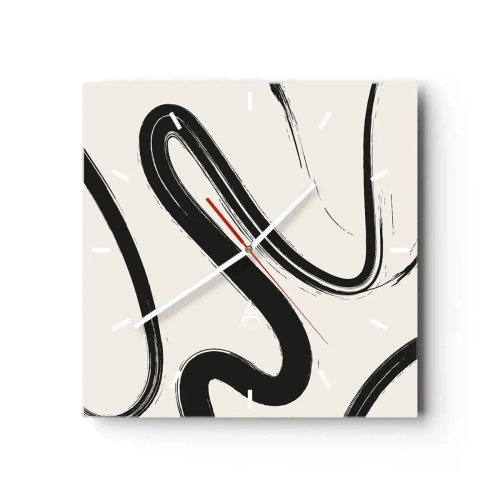 Väggklocka - Klocka på glas - Svart och vit elegans - 30x30 cm