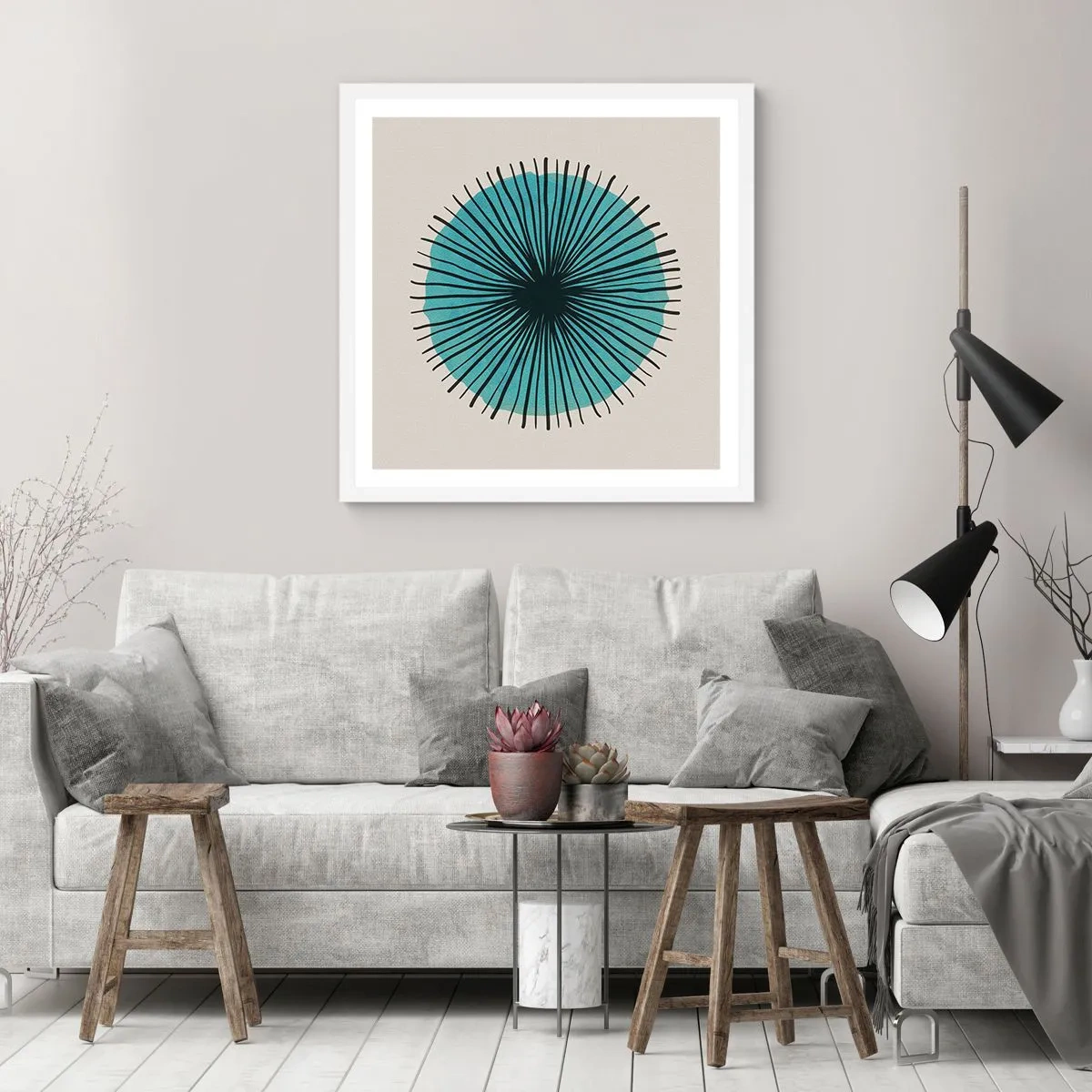 Affisch i vit ram - Radier mot blått - 40x40 cm