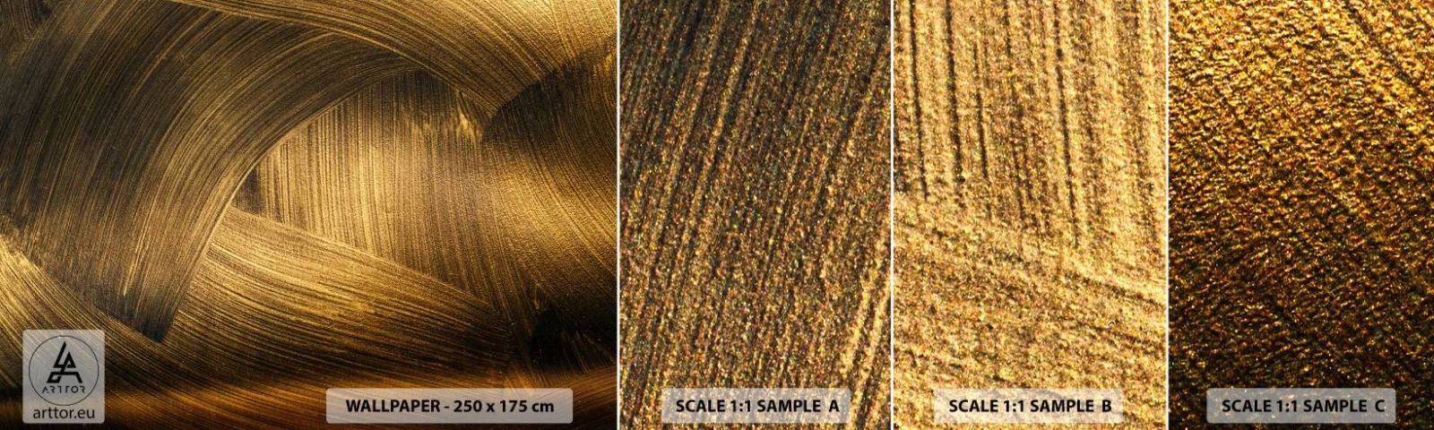 Provbit av självhäftande fototapet Deluxe Sticker - I gyllene labyrint - Abstraktion, Bit, Guld - 100x30 cm