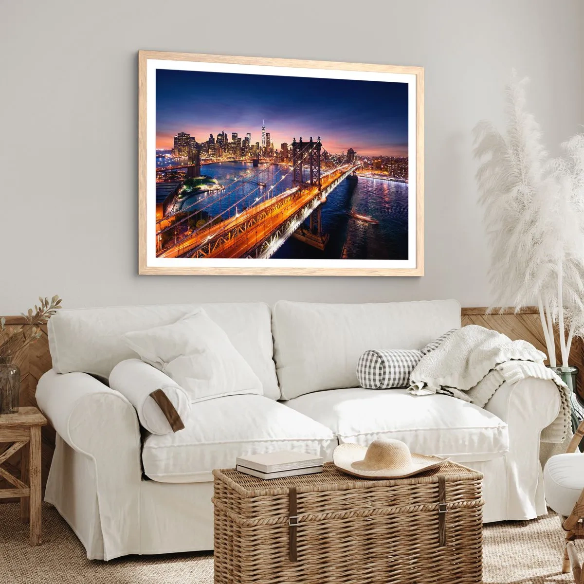 Affisch i ram av ljusek - Över ljusbron till stadens hjärta - 100x70 cm