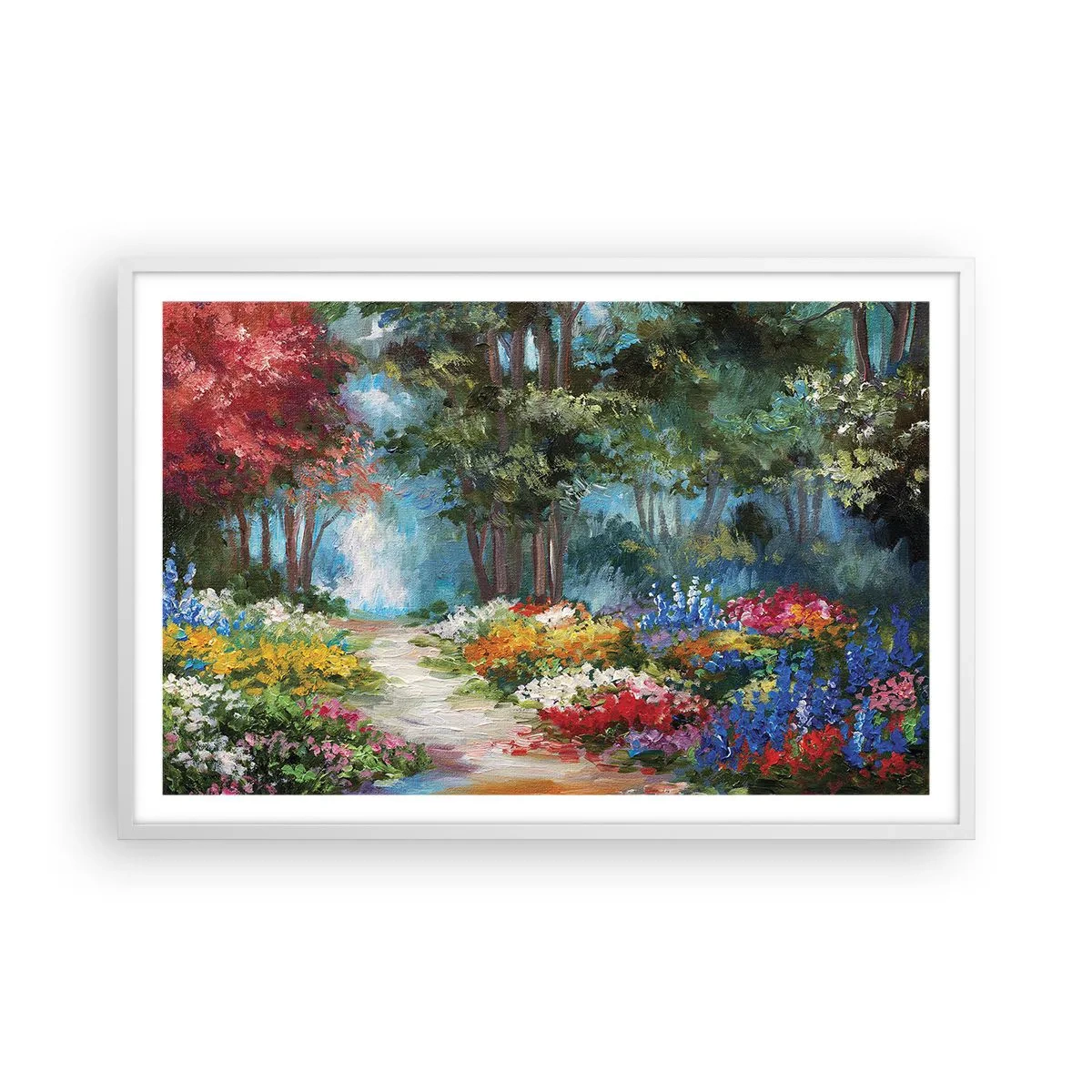 Affisch i vit ram - Skogsträdgård, blomskog - 91x61 cm