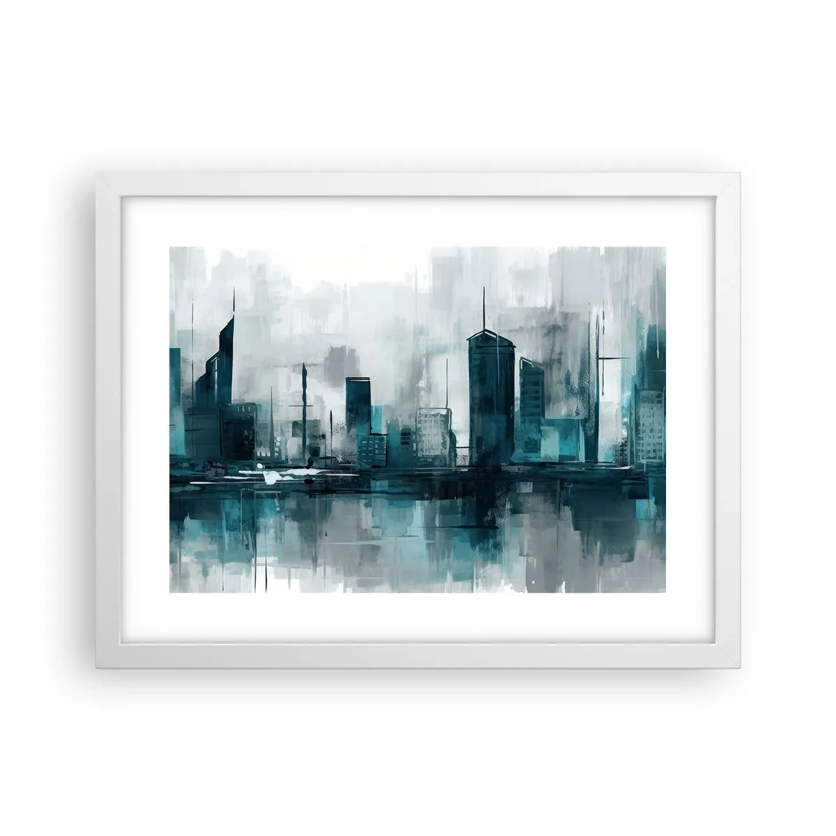 Affisch i vit ram - Regnfärgad stad - 40x30 cm