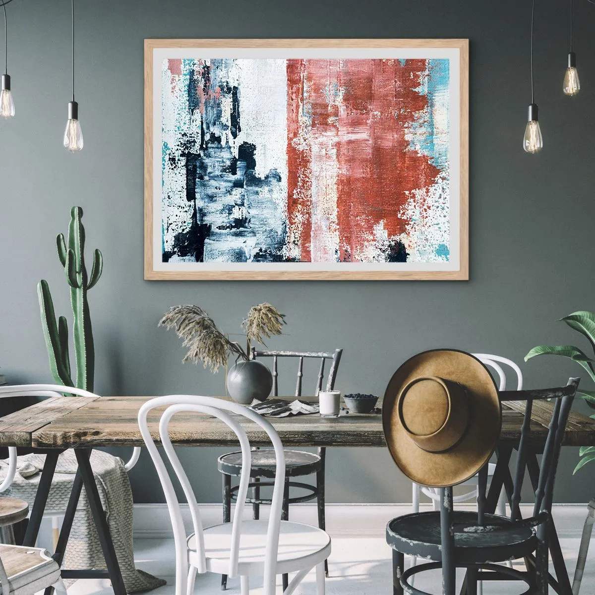 Affisch i ram av ljusek - Abstrakt halvt om halvt - 91x61 cm