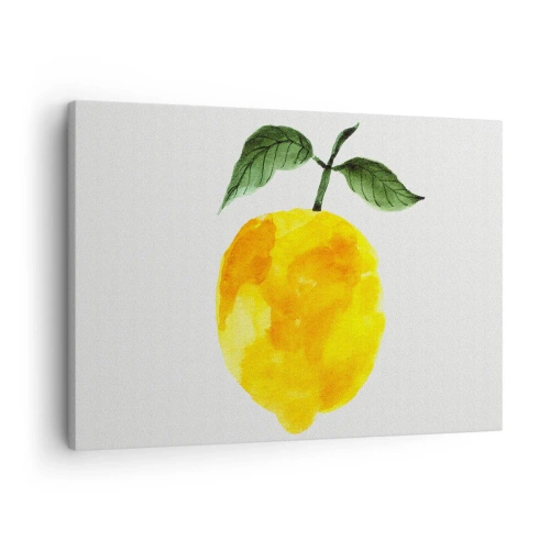 Canvastavla - Bild på duk - Akvarell citron med gröna blad på en ljus bakgrund - 70x50cm - Hur man känner smaken av solen - Modern väggdekoration för vardagsrum och sovrum ARTTOR