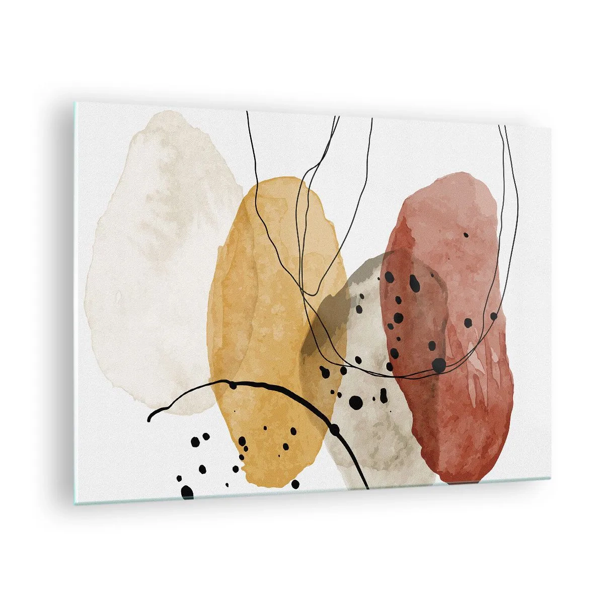 Glastavla - Bild på glas - Abstrakta jordfärgade fläckar med tunna linjer - 70x50cm - Lätta och transparenta som luften - Modern väggdekoration för vardagsrum och sovrum ARTTOR