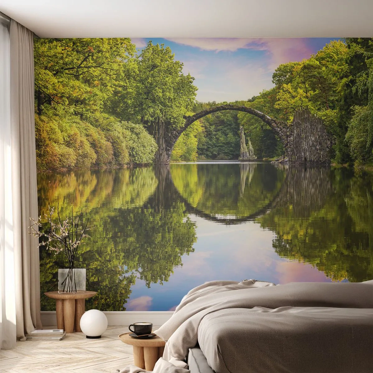 Fototapet Premium Sand - På skarven mellan två världar - Landskap, Flod, Bro - 100x70 cm