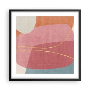 Affisch i svart ram - Pastellkomposition med guldtråd - 50x50 cm