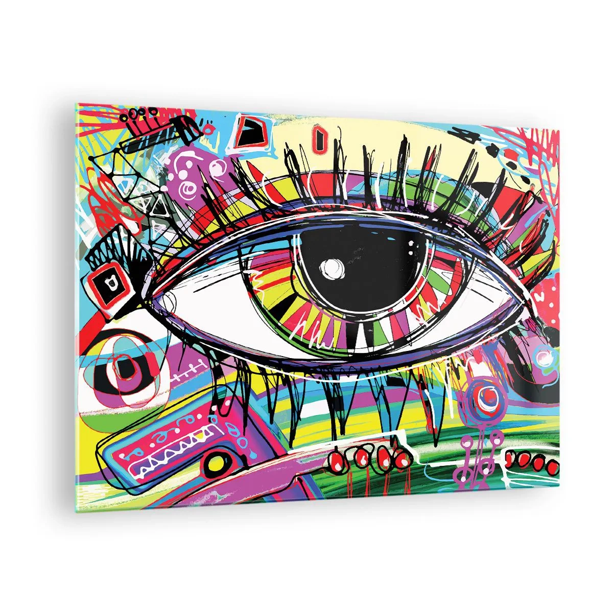 Glastavla - Bild på glas - Färgglatt öga i abstrakt stil - 70x50cm - Färgglatt öga - färgglad själ - Modern väggdekoration för vardagsrum och sovrum ARTTOR